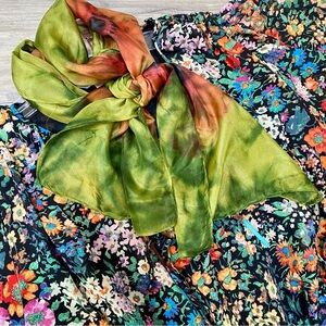 Artisan watercolour SILK scarf/head wrap w boho southwestern vibe